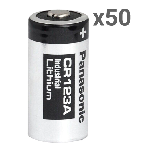 Marca Blanca 50XBATT-CR123A-P Panasonic – Pila Litio CR1123A – Pack de 50 unidades – Voltaje 3.0 V – Capacidad nominal 1550