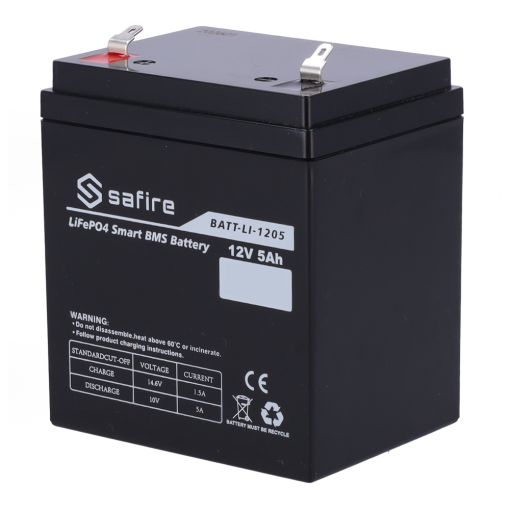 Safire BATT-LI-1205 Batería recargable – Litio LiFePO4 – Tensión 12V – Capacidad 5Ah – 3000 ciclos – 90 (An) x 101