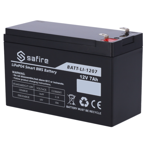 Safire BATT-LI-1207 Batería recargable – Litio LiFePO4 – Tensión 12V – Capacidad 7Ah – 3000 ciclos – 151 (An) x 97