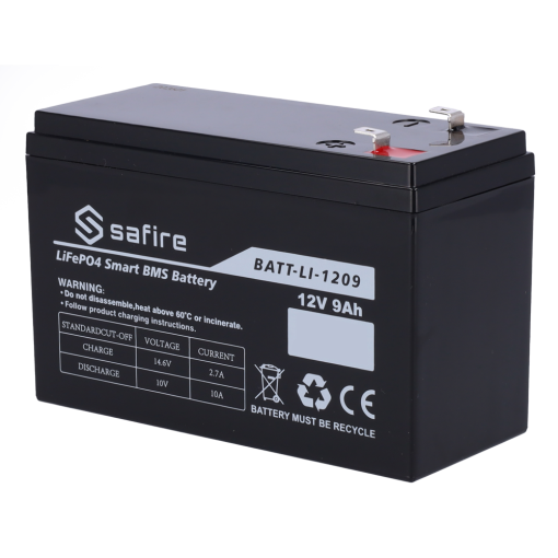 Safire BATT-LI-1209 Batería recargable – Litio LiFePO4 – Tensión 12V – Capacidad 9Ah – 3000 ciclos – 151 (An) x 97