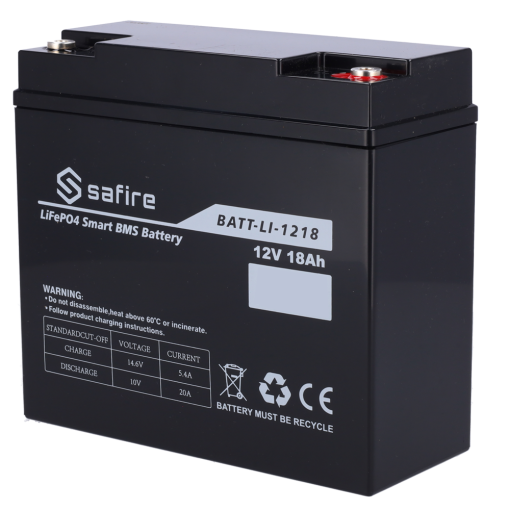 Safire BATT-LI-1218 Batería recargable – Litio LiFePO4 – Tensión 12V – Capacidad 18Ah – 3000 ciclos – 151 (An) x