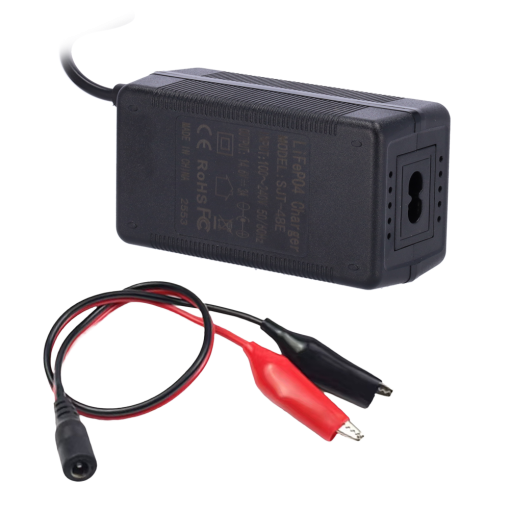 Blanca BATT-LI-CHARGER-3A Cargador para baterías de Litio LiFePO4 – Salida DC 14.6V / 3A – Entrada AC – LED indicador de