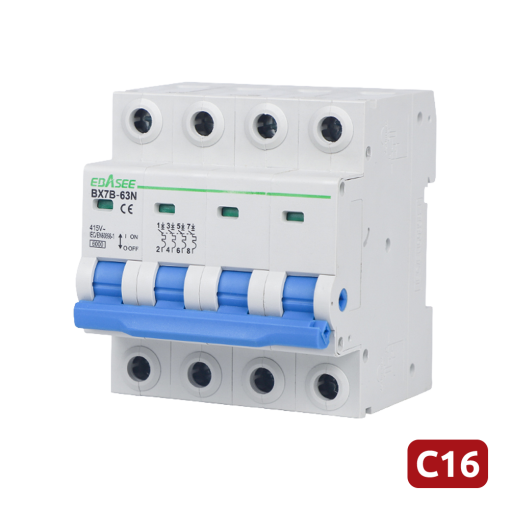 Marca Blanca BX7B-63N-16A-4P Interruptor magnetotérmico – Corriente nominal 16A – 4 polos (instalaciones trifásicas) –