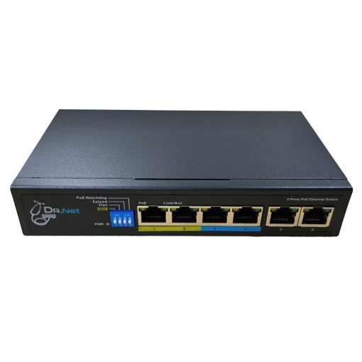 DrNET CSFE06-4P-60W – Switch PoE Fast Ethernet de 6 puertos (4 PoE + 2 Uplink)