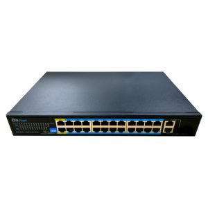 DrNET CSFE26-24P-360W - Switch PoE Fast Ethernet de 26 puertos: 24 puertos PoE 10/100 Mbps y 2 puertos Uplink