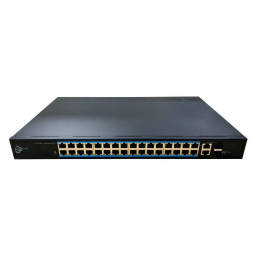 DrNET CSFE34-32P-450W – Switch PoE Fast Ethernet de 34 puertos: 32 puertos PoE 10/100 Mbps y 2 puertos Uplink