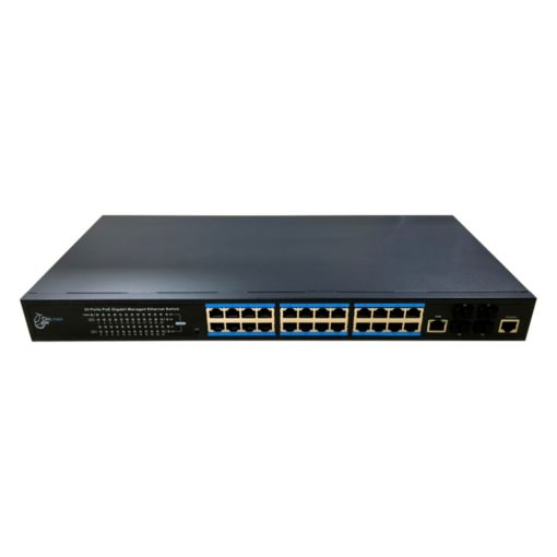 DrNET CSGE28L2-24P-370W – Switch L2 Managed Gigabit PoE de 28 puertos: 24 puertos PoE Gigabit y 4 puertos SFP Gigabit