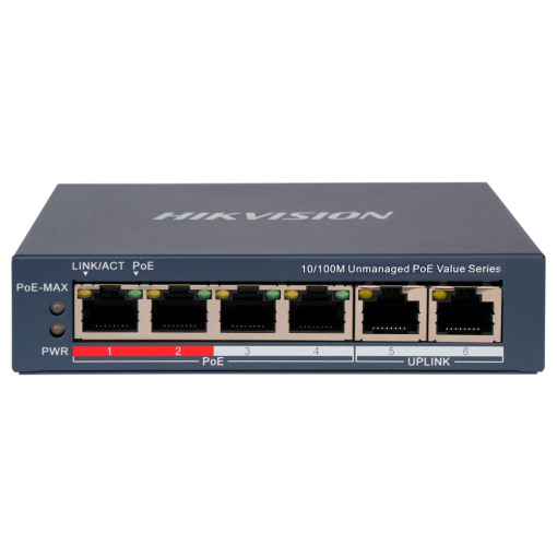 Hikvision DS-3E0106P-E/M(B) Switch de sobremesa Hikvision 4 puertos PoE + 2 puerto Uplink