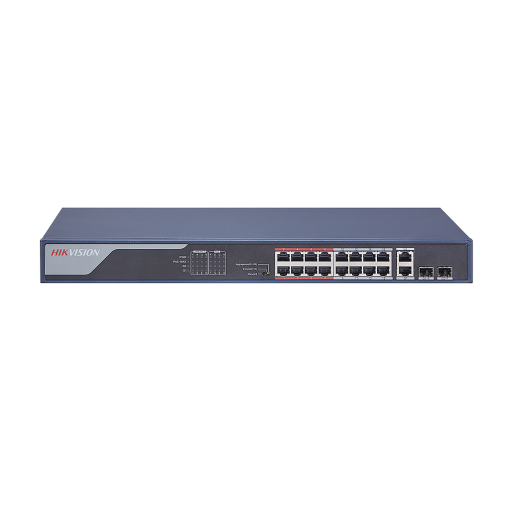 Hikvision DS-3E0318P-E(C) Switch 16 puertos PoE 10/100M RJ45, 2 puertos Gigabit RJ45