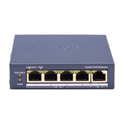 Hikvision DS-3E0505P-E/R Hikvision Indoor POE extender Switch – Amplía alcance alimentación POE – 4 puertos PoE Out + 1