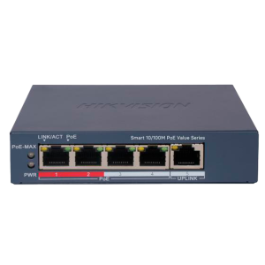 Hikvision DS-3E1105P-EIV2 Switch PoE Gestionable 4 Puertos PoE 802.3af/at + 1 Uplink