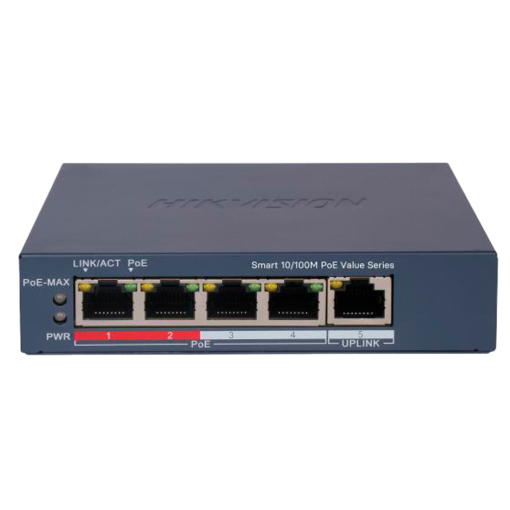 Hikvision DS-3E1105P-EIV2 Switch PoE Gestionable 4 Puertos PoE 802.3af/at + 1 Uplink