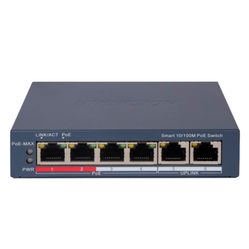 Hikvision DS-3E1106P-EI Switch PoE Gestionable 4 Puertos PoE 802.3af/at + 2 Uplink