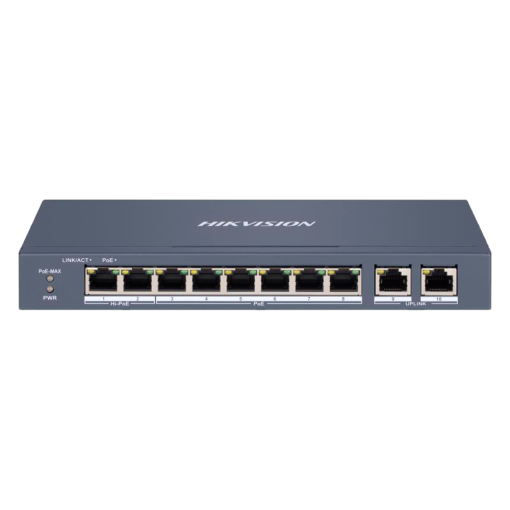 Hikvision DS-3E1310HP-EI Switch PoE Gestionable 8 Puertos PoE 802.3af/at/bt + 2 Uplinks