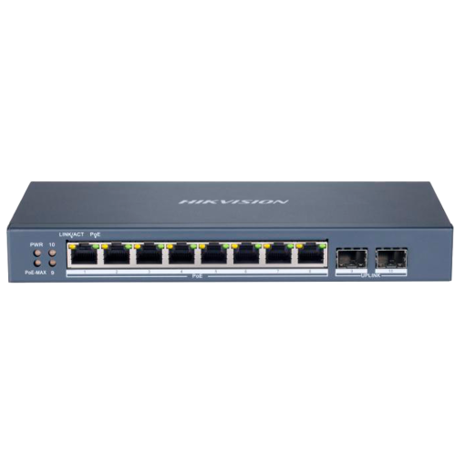 Hikvision DS-3E1510P-SI Switch PoE Gestionable 8 Puertos PoE 802.3af/at + 2 Uplinks SFP