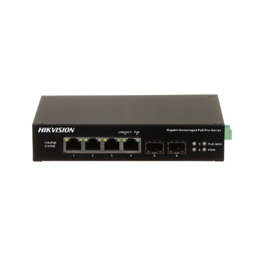 Hikvision DS-3T0506HP-E/HS Switch Industrial PoE Hikvision 4 puertos RJ45 Gigabit + 2