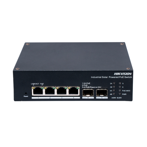 Hikvision DS-3T1506HP-EI-UPS Switch Industrial PoE para Escenarios Solares 4 Puertos PoE