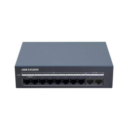 Hikvision DS-XS10G-P Switch no administrado 8 puertos RJ45 PoE Gigabit + 2 puertos RJ45