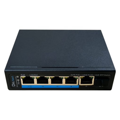 DrNET ISFE06-4P-90W – Switch Lite Industrial PoE de 6 puertos: 4 puertos PoE 10/100 Mbps, 1 puerto Uplink RJ45