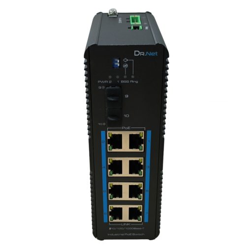 DrNET ISGE10-8P-240W – Switch Industrial Gigabit PoE de 10 puertos: 8 puertos PoE Gigabit y 2 puertos SFP Gigabit