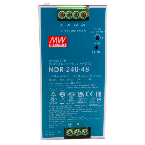 Hikvision NDR-240-48 Fuente de alimentación industrial de Hikvision – Potencia máxima de salida eficiente de 240W –