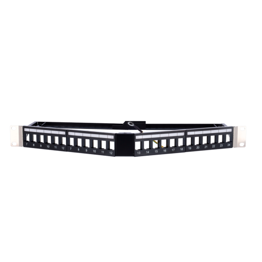Marca Blanca PP-A24FTP Patch panel angular vacío – 24 puertos FTP – Formato enrackable 1U – Sin electrónica – Barra