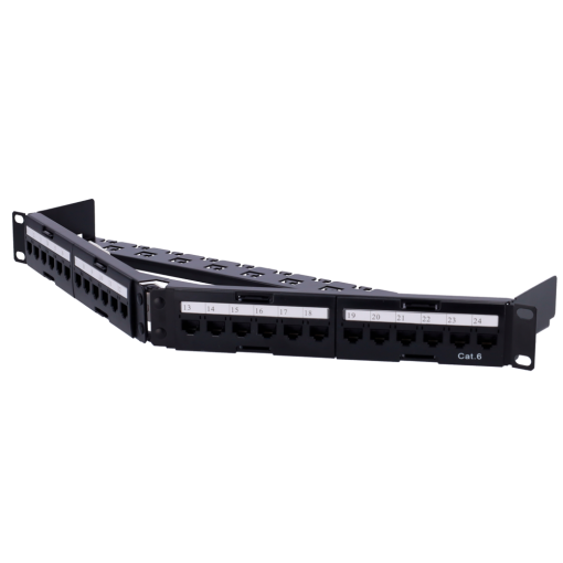 Marca Blanca PP-A24UTP6 Patch panel angular de 24 puertos UTP – Admite cables hasta CAT6 – Formato enrackable 1U –