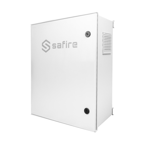Safire SF-BOX6050AC8POE-UPS Armario Safire de poliester SMC – Dimensiones exteriores 50x40x20cm – Switch de 8 puertos PoE