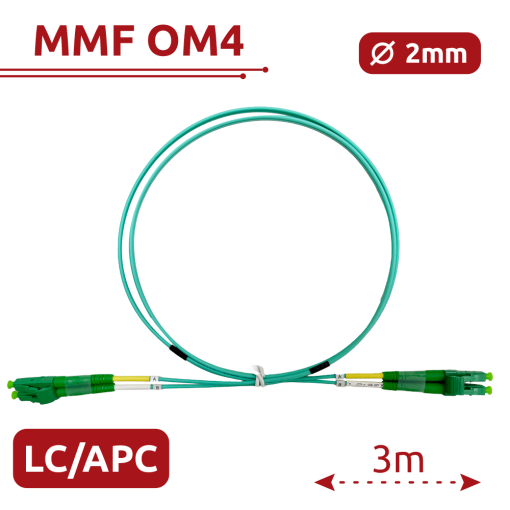 Safire SF-LC-APC-LC-APC-OM4-DX-3M-A Cable de conexión de fibra óptica Fibra multimodo OM4
