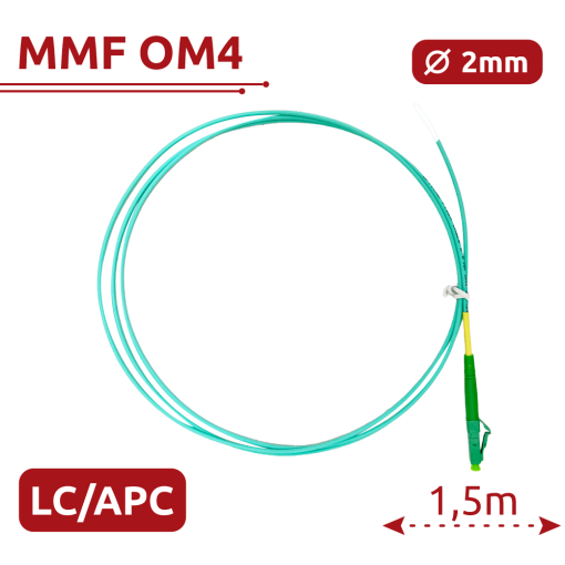 Safire SF-LC-APC-OM4-0015M-D20-A Pigtail de fibra óptica simplex Fibra multimodo OM4