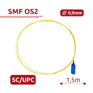 Safire SF-SC-UPC-OS2-0015M-D09-Y Pigtail de fibra óptica simplex Fibra monomodo G657A2