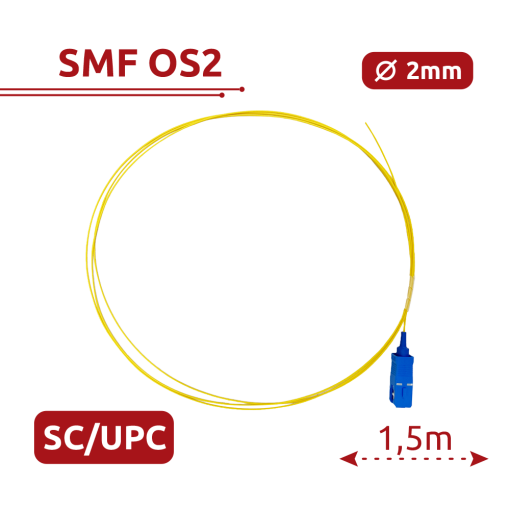 Safire SF-SC-UPC-OS2-0015M-D20-Y Pigtail de fibra óptica simplex Fibra monomodo G657A2
