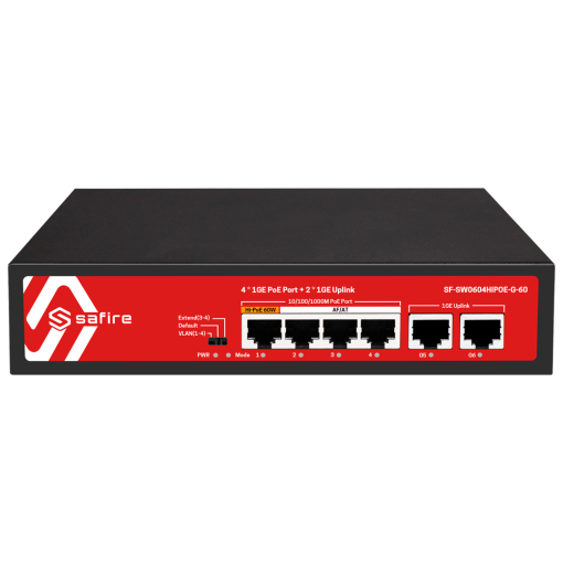Safire SF-SW0604HIPOE-G-60 Switch PoE 4 puertos PoE + 2 Uplink RJ45 Velocidad de puertos