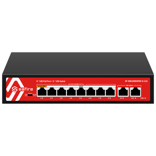 Safire SF-SW1008HIPOE-G-115 Switch Hi-PoE 8 puertos PoE + 2 Uplink RJ45 10x