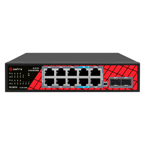 Safire SF-SW1208HIPOE-GMF-120 Switch Hi-PoE 8 puertos PoE + 2 SFP + 2 RJ45 Velocidad