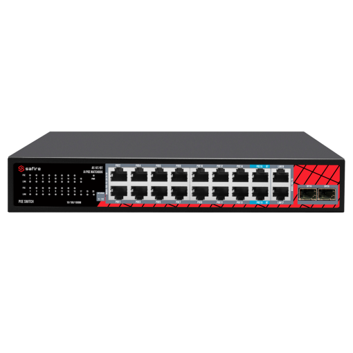 Safire SF-SW2016HIPOE-GMF-240 Switch Hi-PoE 16 puertos GE PoE + 2 SFP + 2 RJ45 Velocidad