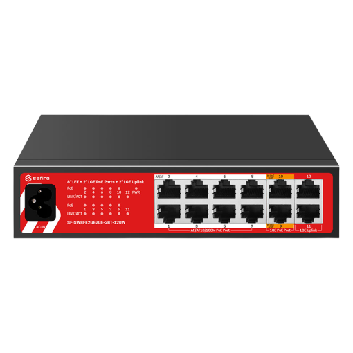 Safire SF-SW8FE2GE2GE-2BT-120W Switch Hi-PoE 10 puertos PoE + 2 Uplink RJ45 8×10/100Mbps