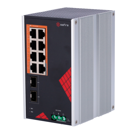 Safire SF-SWI1008HIPOE-GF-AC-130-DIN Switch Industrial Alimentación AC y DC 8 puertos