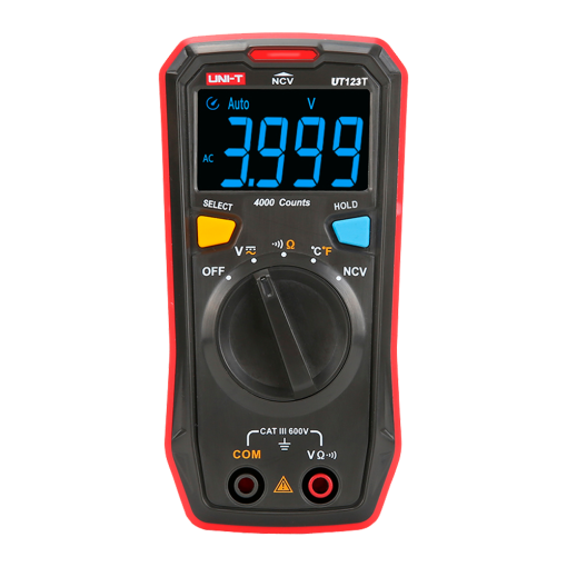 Uni-T UT123T Multímetro digital de bolsillo – Medición de voltaje en DC y AC hasta 600V – Medición de