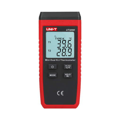 Uni-T UT320D Termómetro con sondas tipo K y J – Display Dual retroiluminado – Alta precisión – Resistente a