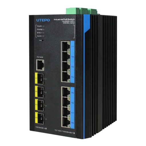 Utepo UTP7608GE-POE-IE – Switch PoE capa 3, de 8 puertos Gigabit + 4 Uplink 10G SFP