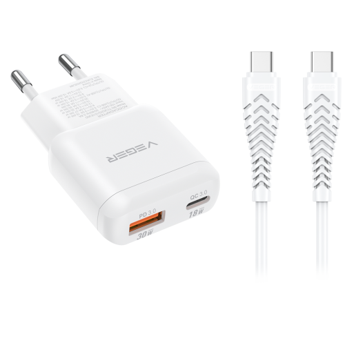 Veger VG-TR120-Kit-30W1A1C Cargador de pared Carga rápida 30W