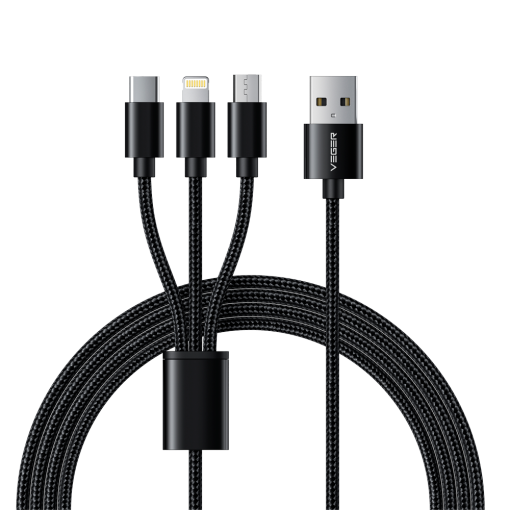 Veger VG-V303 Cable USB 3 en 1 USB-A a USB-C, Lightning y Micro-USB Cubierta de metal