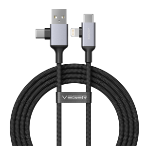 Veger VG-V313 Cable USB 2.0 4 en 1 USB-A / USB-C a USB-C / Lightning Conector de aleación