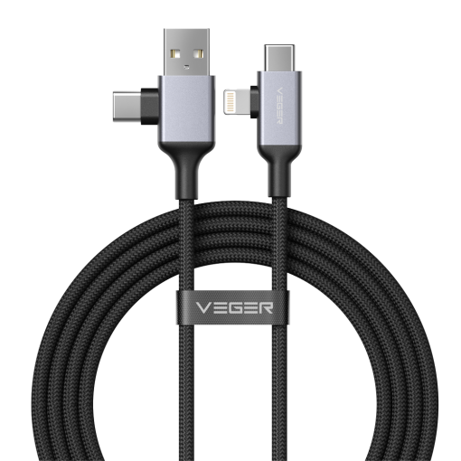 Veger VG-V313 Cable USB 2.0 4 en 1 USB-A / USB-C a USB-C / Lightning Conector de aleación