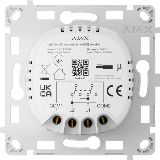 Ajax AJ-LIGHTCORE-CROSS-VERT Relé para interruptor de luz de cruce vertical - Inalámbrico 868 MHz Jeweller - Alcance de