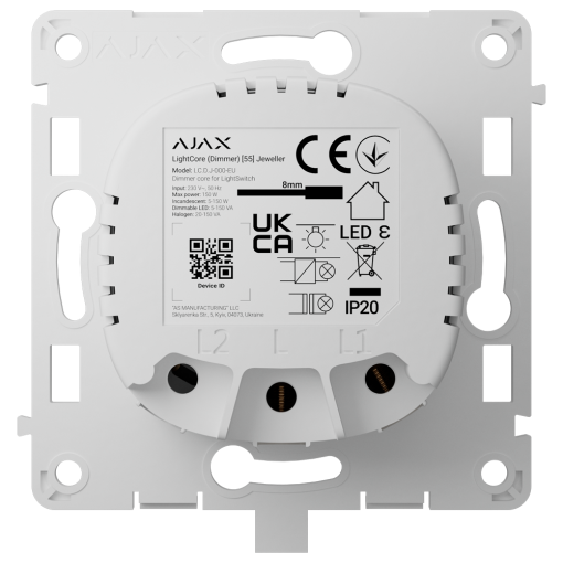 Ajax AJ-LIGHTCORE-DIMMER Relé interruptor de luz inteligente regulable - Inalámbrico 868 MHz Jeweller - Alcance de