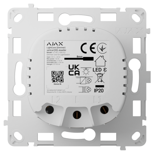 Ajax AJ-LIGHTCORE-DIMMER-VERT Relé interruptor de luz inteligente regulable - Inalámbrico 868 MHz Jeweller - Alcance de