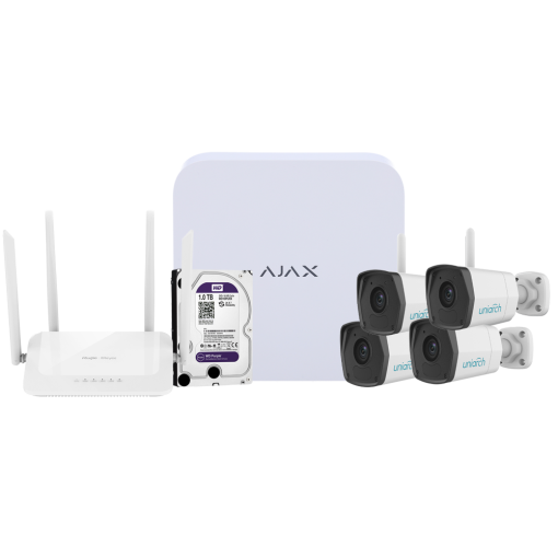 Ajax AJ-NVRKIT108B-2W Kit de videovigilancia Ajax - Grabador Ajax de 8 canales - 4 cámaras bullet WiFi de 2 Mpx