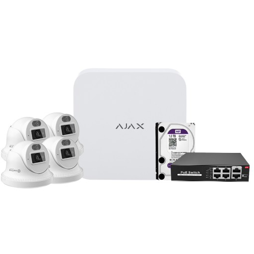 Ajax AJ-NVRKIT108T-4 Kit de videovigilancia Ajax - Grabador Ajax de 8 canales - 4 cámaras turret de 4 Mpx Safire